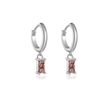 Elegant S925 sterling silver drop earrings with a rectangular pink zircon stone - Platinum Champagne