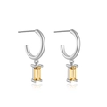 S925 sterling silver hook earrings with rectangle orange sapphire pendant - White Gold Plated (Champagne)