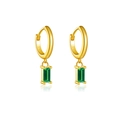 S925 sterling silver gold plated hoop earrings with emerald green rectangular zirconia - Gold Green Stone