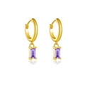 Elegant gold plated S925 sterling silver earrings with rectangular purple zircon stone - Gold Purple