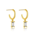 Minimalist S925 sterling silver hoop earrings with emerald-cut rectangle crystals - Gold (White Stone)
