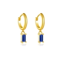 S925 sterling silver drop earrings with emerald-cut dark blue zircon in gold finish - Gold Blue