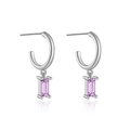 S925 sterling silver drop earrings with rectangular pink crystal stones in a polished finish - Platinum Purple Stone
