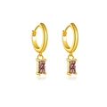 Elegant gold-plated S925 silver hoop earrings with rectangular purple zircon charms - Gold Champagne