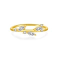 Golden leaf vine ring featuring sparkling marquise and round cut zircon stones - US 6 / Gold