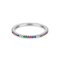 S925 sterling silver rainbow zircon ring featuring multi-color stones in a minimalist band - Platinum Rainbow