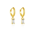S925 sterling silver hoop earrings with clear rectangular zircon stones in gold finish - Gold Clear White