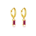 S925 sterling silver hoop earrings with a rectangular pink zircon stone pendant in gold - Gold Rose Red