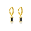 S925 sterling silver hoop earrings with rectangular black zircon stones in gold finish - Gold Black Stone