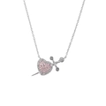 Macro shot of silver heart pendant with pink crystals and sword detail for necklaces - Necklace / Platinum