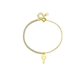 S925 Sterling Silber vergoldetes Schloss-Schlüssel Armband mit weißer Zirkonia Tenniskette - 18K Gold Schlüssel Stil