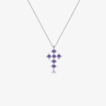 Collar de cruz en plata de ley 925 con circonitas moradas y engaste de cuatro garras - Plata Púrpura