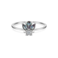 S925 sterling silver open ring with colorful marquise stones and round zircon bee design - Platinum