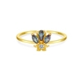 Adjustable S925 silver bee ring with marquise colorful stones and 18K gold plating - Gold