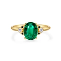 Lujoso anillo de plata S925 con piedra verde ovalada y detalles de cristal - US 6 / Oro de 18K Piedra Verde