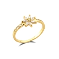 Elegante anillo de flor dorada con pétalos de circón marquise y detalles brillantes - Talla 6 / Dorado