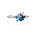 Anillo de plata S925 mariposa con racimos de piedras preciosas multicolores - US 6 / Platino Arcoiris