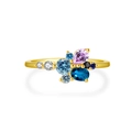 Anillo de plata de ley S925 con racimo de gemas de colores y acabado dorado - US 6 / Oro de 18K Arcoíris