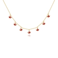 S925 sterling silver gold necklace featuring seven vibrant red maple leaf enamel pendants - Gold