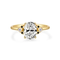 Anillo de plata S925 dorado con piedra central ovalada y detalles de piedras blancas y negras - US 6 / Oro 18K-Circonita Blanca
