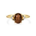 Anillo de plata S925 con gema ovalada marrón en acabado de oro de 18K y piedras - US 6 / Chapado en Oro 18K Piedra Café