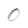 Anillo minimalista de plata de ley S925 con siete circonitas redondas de colores arcoíris - US 7 / Platino