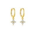 S925 silver gold-plated hoop earrings with four-stone clover cubic zirconia drop pendants - 18K Gold White Stone