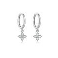S925 sterling silver drop earrings with four round sparkling white zirconias - Platinum White