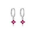 S925 sterling silver hoop earrings with four-stone red clover pendants in silver finish - Silver/Rose Red