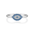 Anello elegante in argento S925 con occhio portafortuna marquise e zirconi blu e bianchi - US 6 / Argento