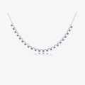 S925 sterling silver necklace featuring round purple stones in a流线型 alignment - 925 Silver / Silver Purple