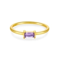 S925 Sterling Silber Ring mit rechteckigem lila Amethyststein in Gold-Finish - US 6 / Goldfarben Violetter Edelstein