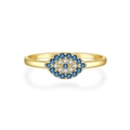 Anello occhio portafortuna in argento S925 dorato con pietre blu e bianche - US 6 / Oro