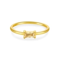 Eleganter vergoldeter S925 Silberring mit einem rechteckigen gelben Edelstein in Vier-Krallen-Fassung - US 6 / Gold Grasgrüner Stein