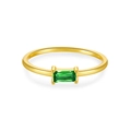 Bague minimaliste en argent S925 avec pierre verte rectangulaire et fini doré - US 6 / Or/Pierre Vert Foncé