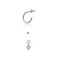 Detailed view of silver hoop earring and geometric rhombus pendant with white zircon - Eye / 1 Piece / Silver