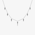 Collar de plata S925 con siete colgantes de cruz incrustados con piedras negras - Plata 925 / Plata Con Circonita Negra