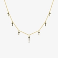 Collar de plata S925 dorada con siete pequeños colgantes de cruz de piedra negra - Plata 925 / Circonia Negra Color Dorado