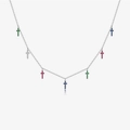 Collier en argent sterling S925 avec sept pendentifs croix en zircon coloré - Argent 925 / Argent Arc-en-ciel Zirconium