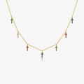Collier en argent S925 doré avec sept pendentifs croix en pierres arc-en-ciel - Argent 925 / Zircone Multicolore Or