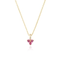 S925 sterling silver gold necklace with three round pink gemstones and pavé diamonds - 18k Gold Rose