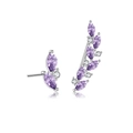 S925 silver asymmetrical floral leaf earrings set with purple marquise and white gems - White Gold (Purple Zircon)