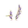 Asymmetric gold earrings with purple marquise stones and leaf design - 18K Gold (Purple Zirconia)