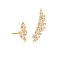 Asymmetric gold leaf stud earrings with champagne marquise gemstones and white accents - 18K Gold Plated (Champagne Stone)