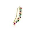 Rainbow ear climber earrings in gold finish featuring multi-color zirconia stones - Left Ear Only / 925 Silver / Colorful