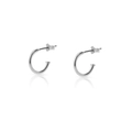 Macro shot of silver C-shape hoop earrings with butterfly backs on a reflective surface - Hoop Earrings / 1 Pair Pack / Silver
