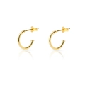 Detailed view of a pair of gold-plated C-shaped stud earrings with smooth metallic finish - Hoop Earrings / 1 Pair Pack / 18K Gold