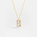 S925 sterling silver gold necklace with letter B pendant and colorful zircon stones - Gold B