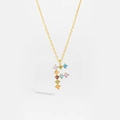 S925 silver necklace with letter F pendant featuring colorful zircon stones in gold finish - Gold F