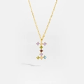 Gold letter I necklace pendant with colorful pavé cubic zirconia on a delicate chain - Gold I